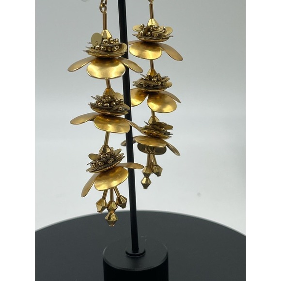 J. Crew Bead & Blossom Gold Tone Long Triple Flower Dangle Gilded Earrings - Picture 9 of 14